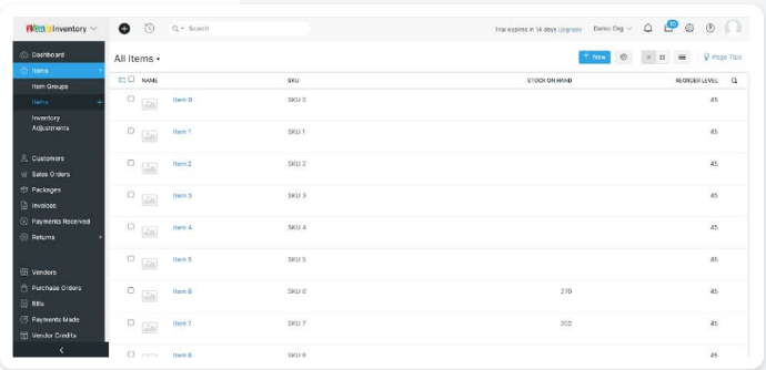 zoho inventory products