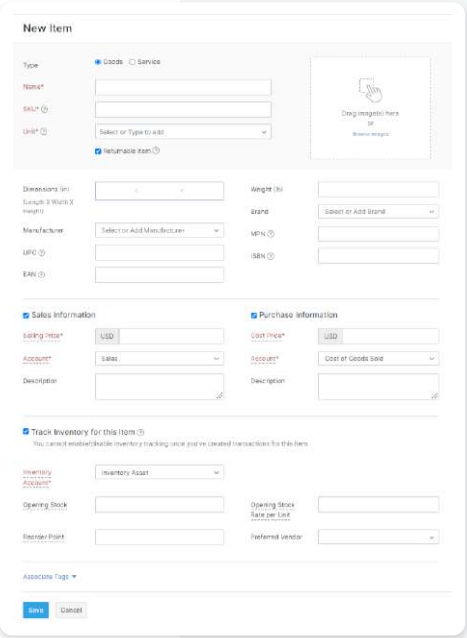 zoho inventory new product