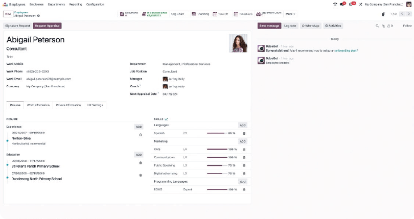 odoo employee profile