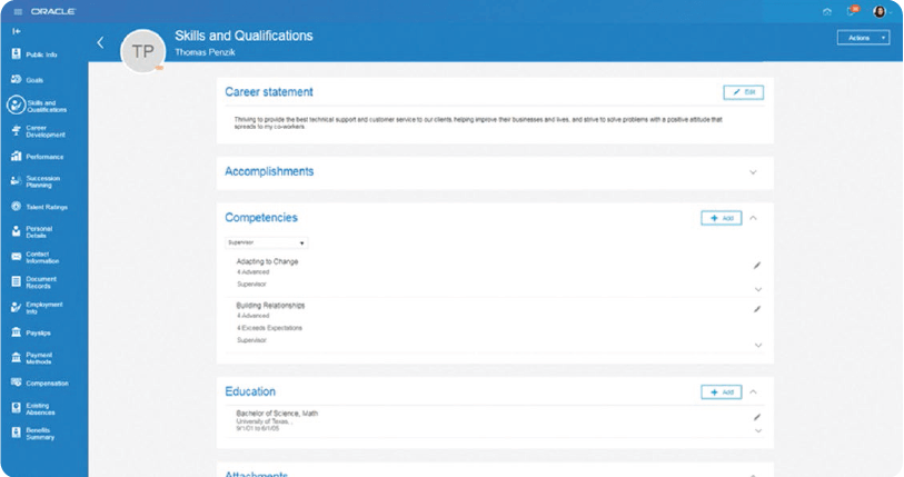 Oracle HCM EMployee profile Page