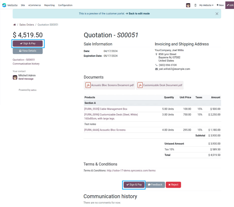 Customer Portal Odoo Sales