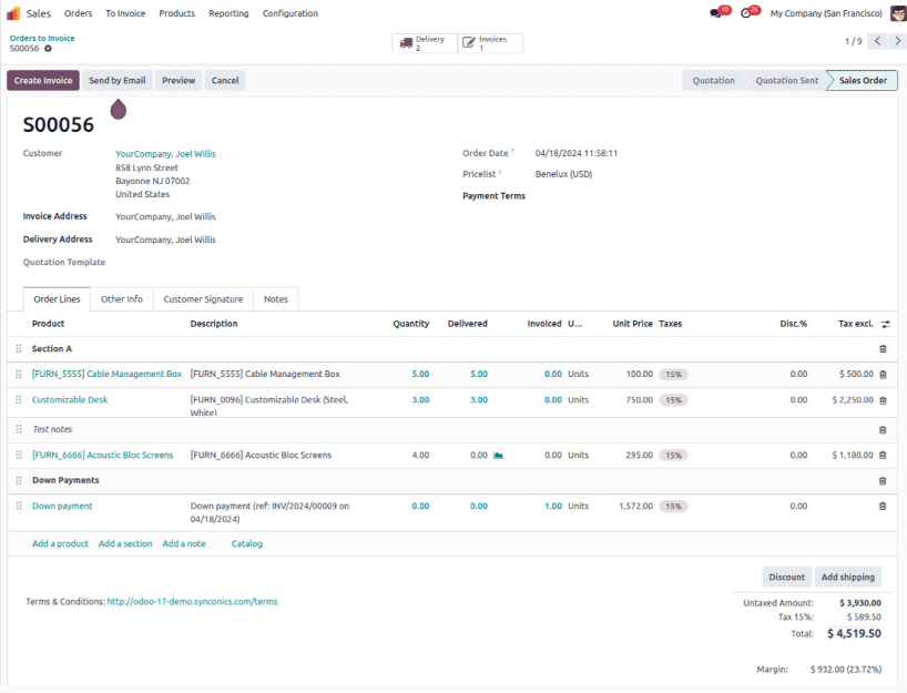 Invoicing Method odoo sales