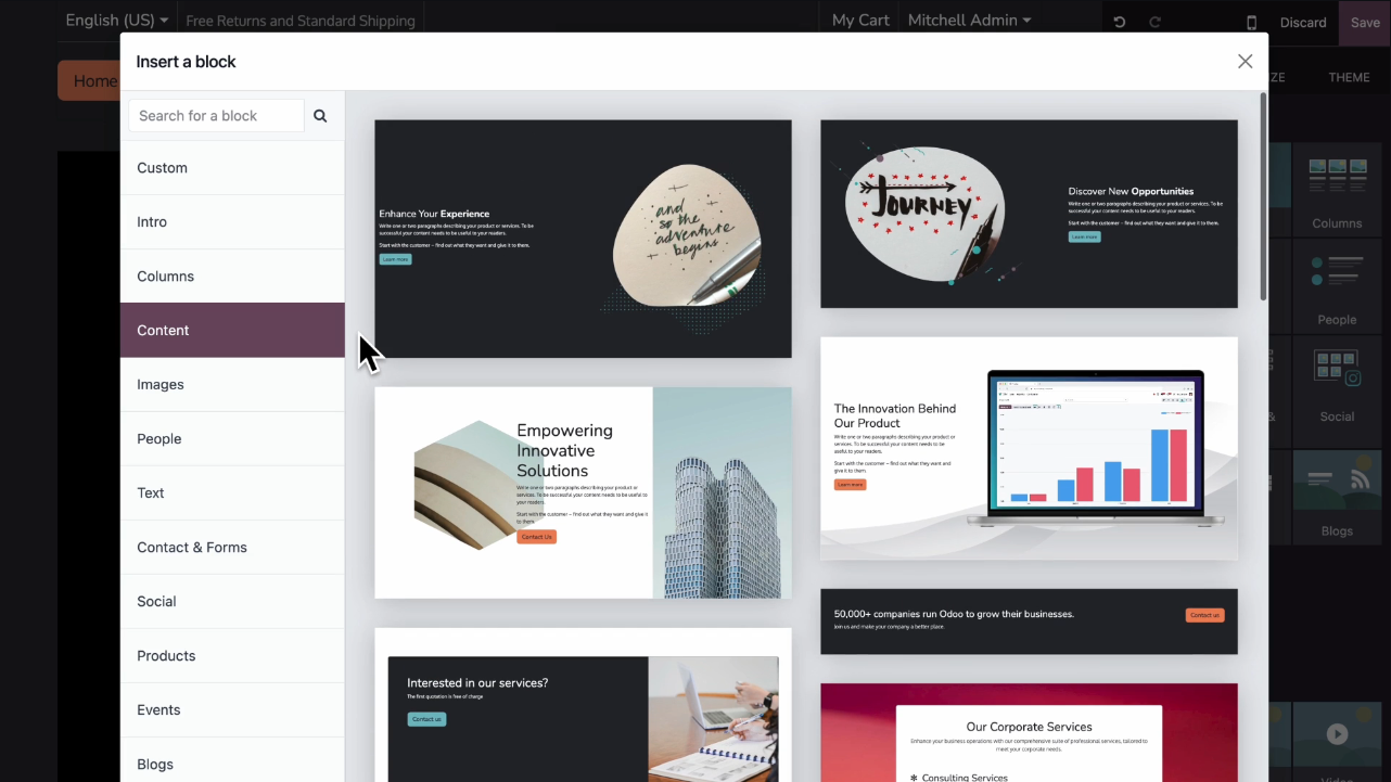 Insert Block In Odoo Website