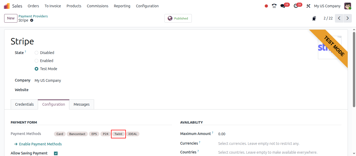   Add Twint to Stripe payment methods - odoo 19