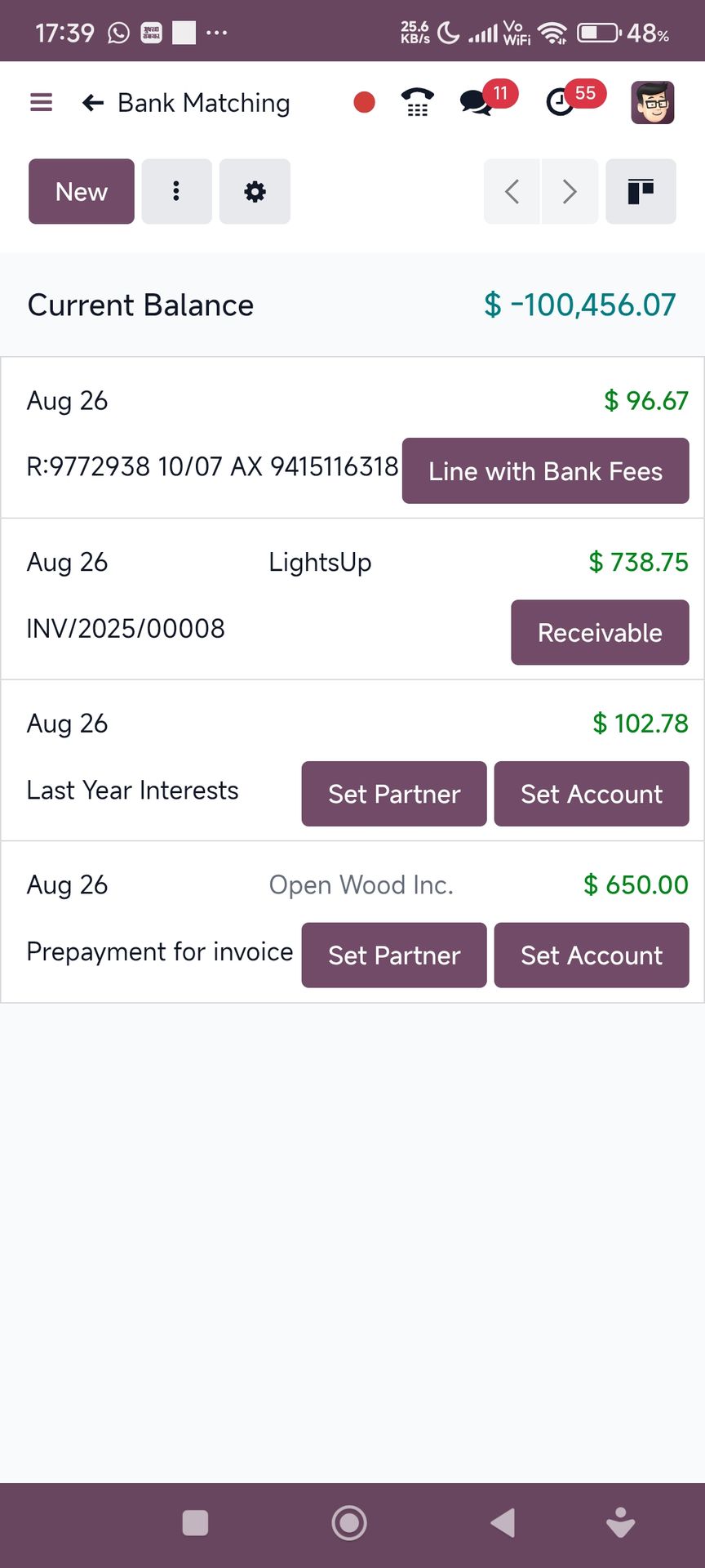odoo 19- Bank Reconcilation screen is now mobile device