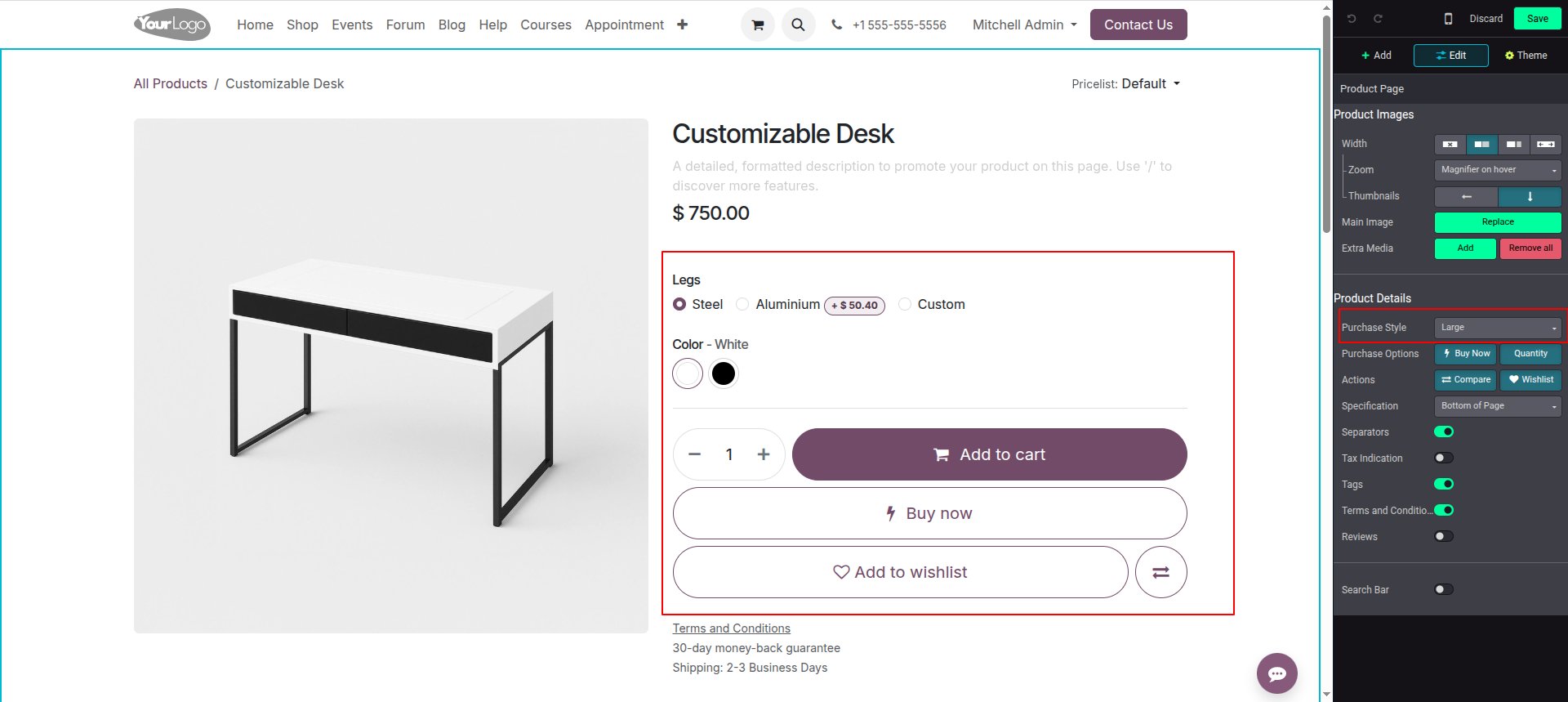 purchase style -odoo 19 ecommerce