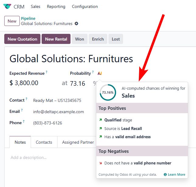 odoo 19 crm- AI Powered win rate: