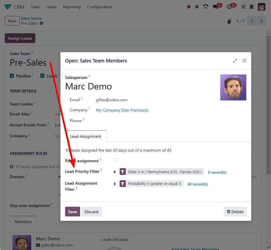 odoo 19 crm - lead priority filter
