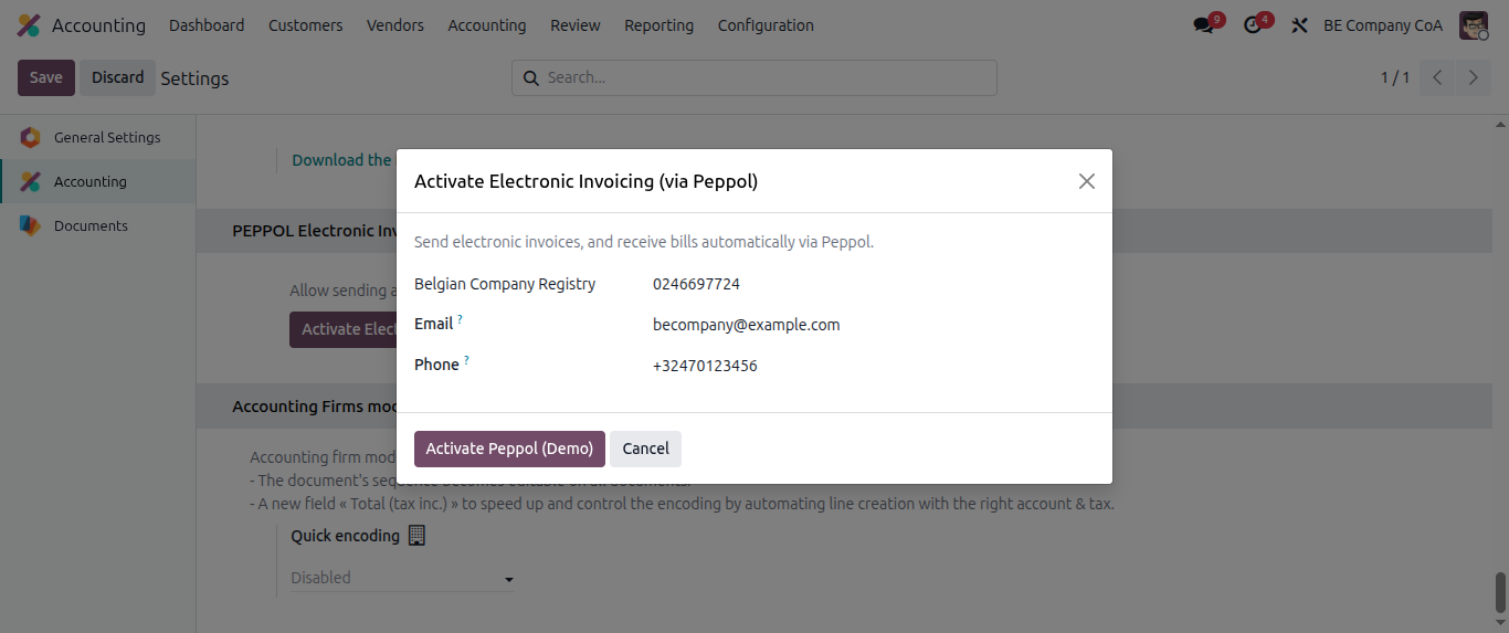 Peppol- activate electronic invoicing