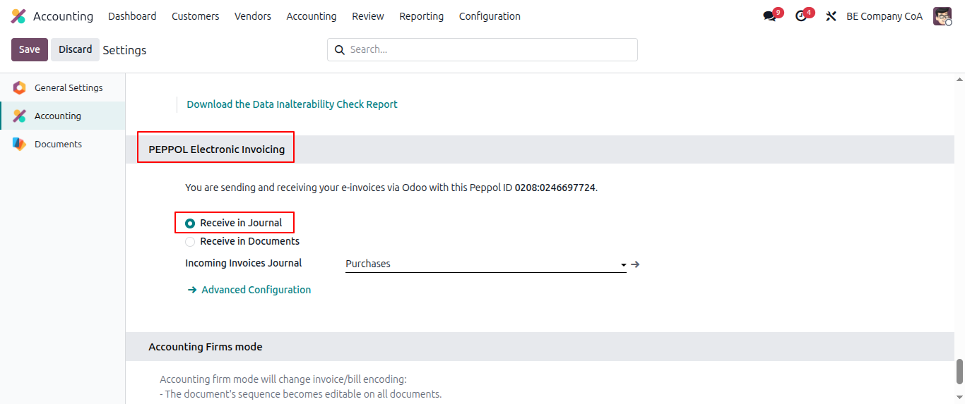 Peppol - Receive In Journal
