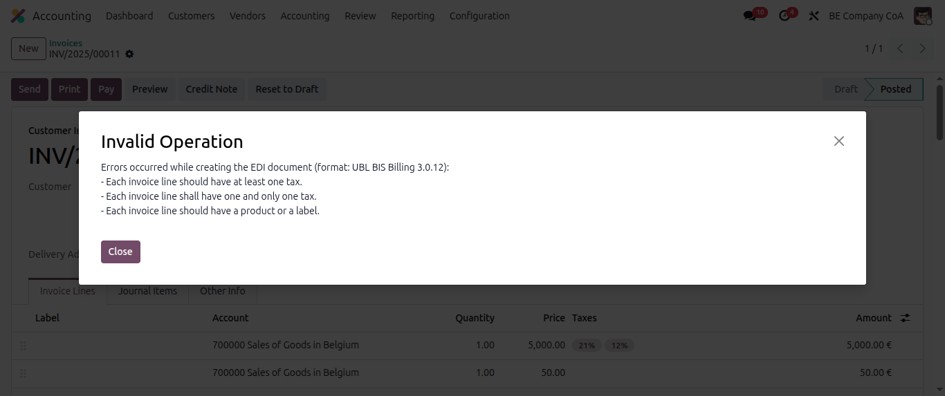 Peppol invalid Operation