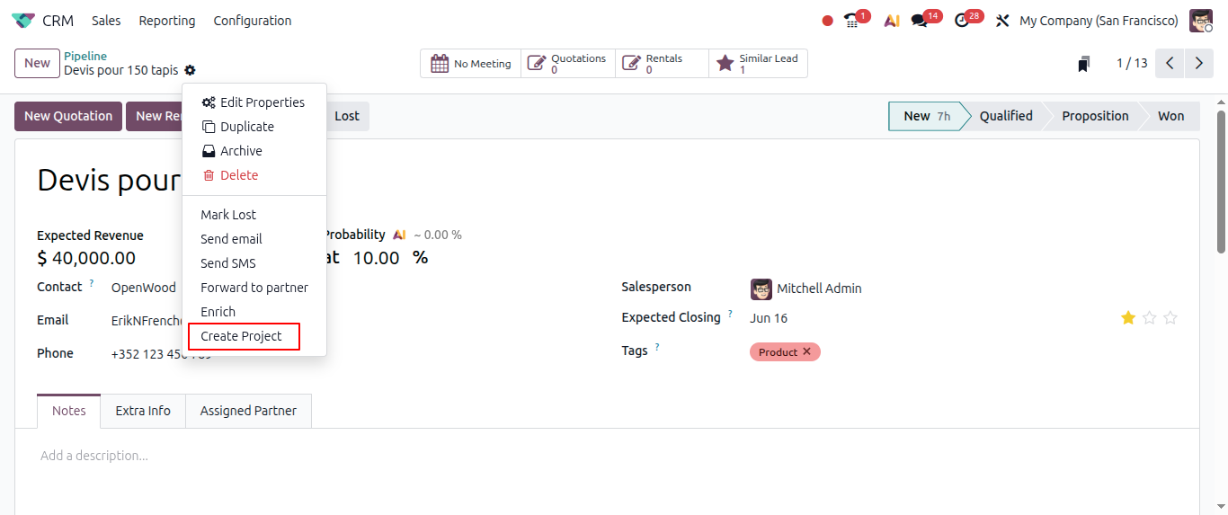 Create Project From Opportunity in odoo 20 Create Project From Opportunity in odoo 20