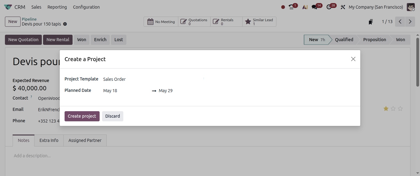 Create Project From Opportunity in odoo 20 Create Project From Opportunity in odoo 20