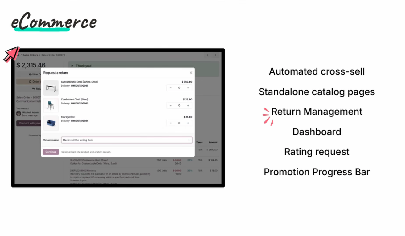 Return management from Odoo website: website latest feature in odoo 20