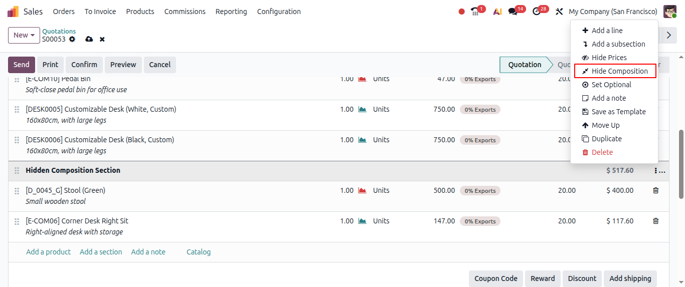 Hide composition for Section Hide composition for Section odoo 20 features