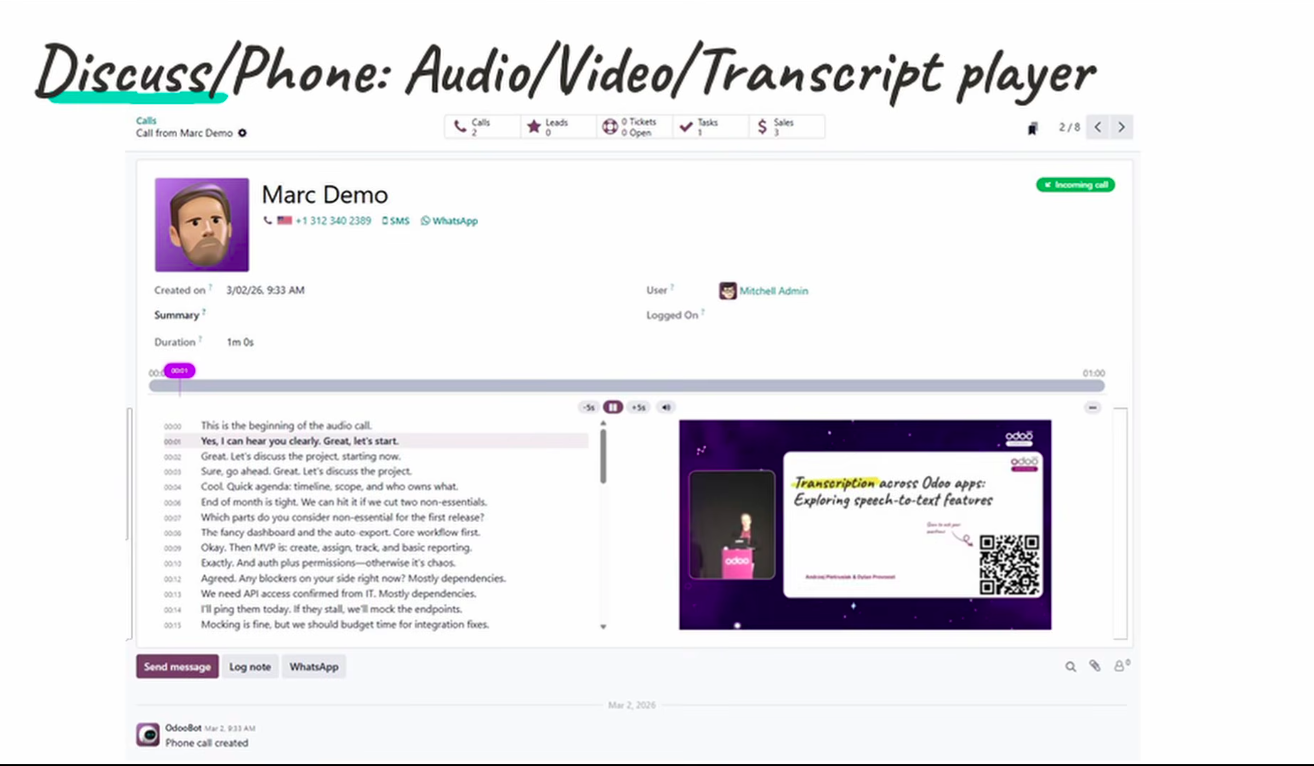 Audio video transcript player: odoo 20 features Audio video transcript player: odoo 20 features