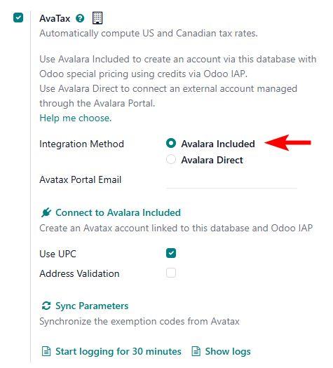 avalara included odoo 20 features