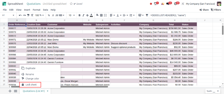 Lock Spreasheet tab: