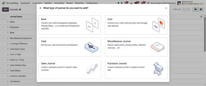 accounting journal odoo 20 features