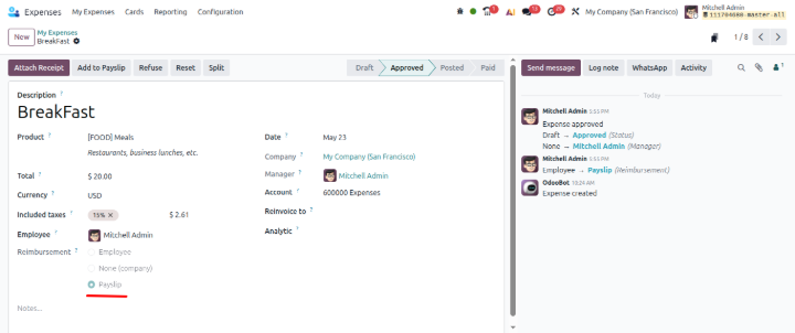 add expense to slip odoo 20 features 