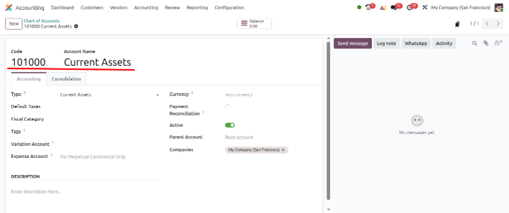 Account Code odoo 20 features