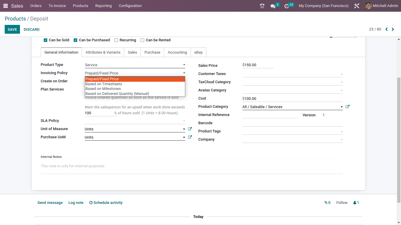 Deposit in Odoo 16 projects