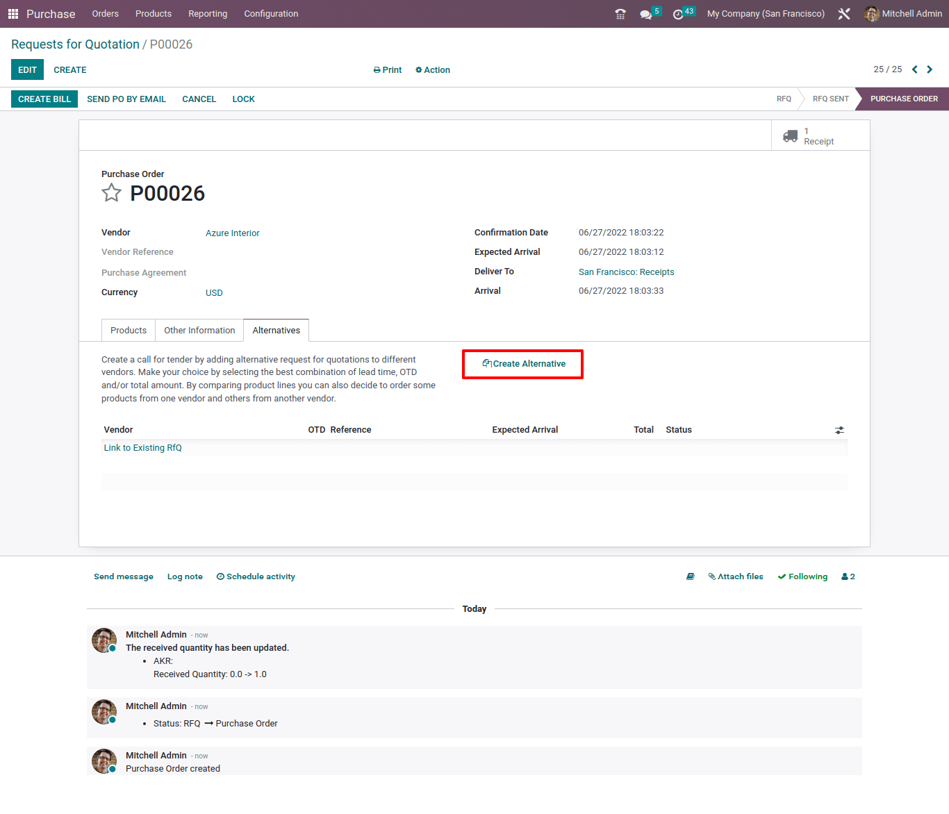 Request For Quotation in odoo 16 purchase