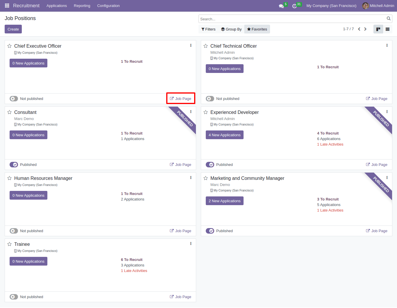 job position in odoo recruitment