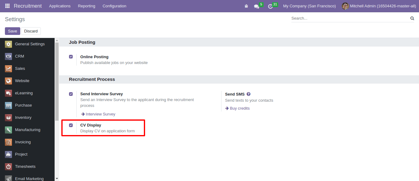 cv display in odoo 16 recruitment