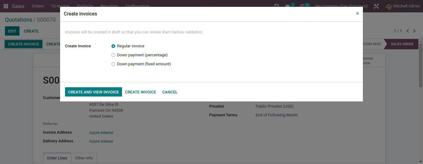 create invoices odoo 16 sales