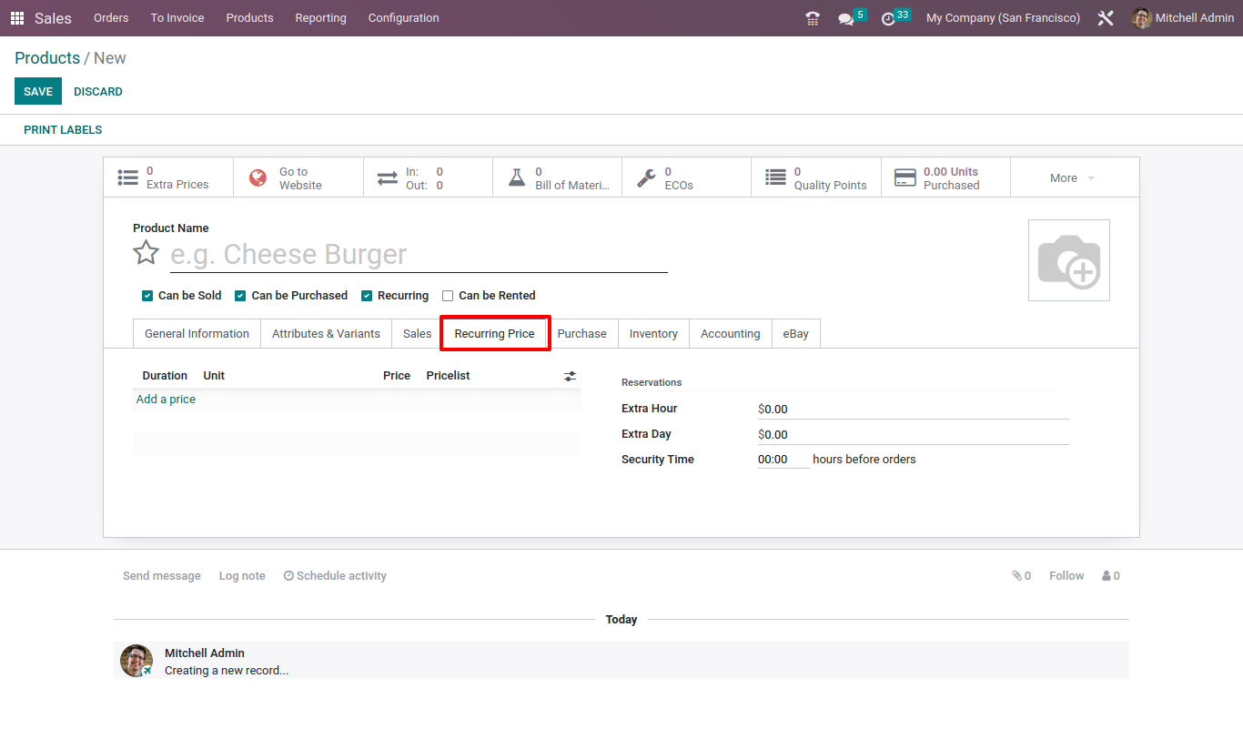 recurring price in odoo 16 sales