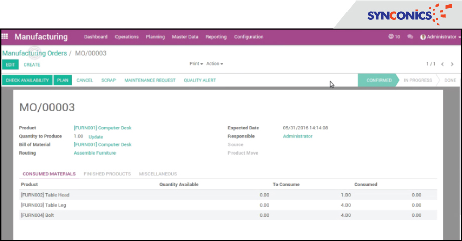 manufacturing order in odoo mrp