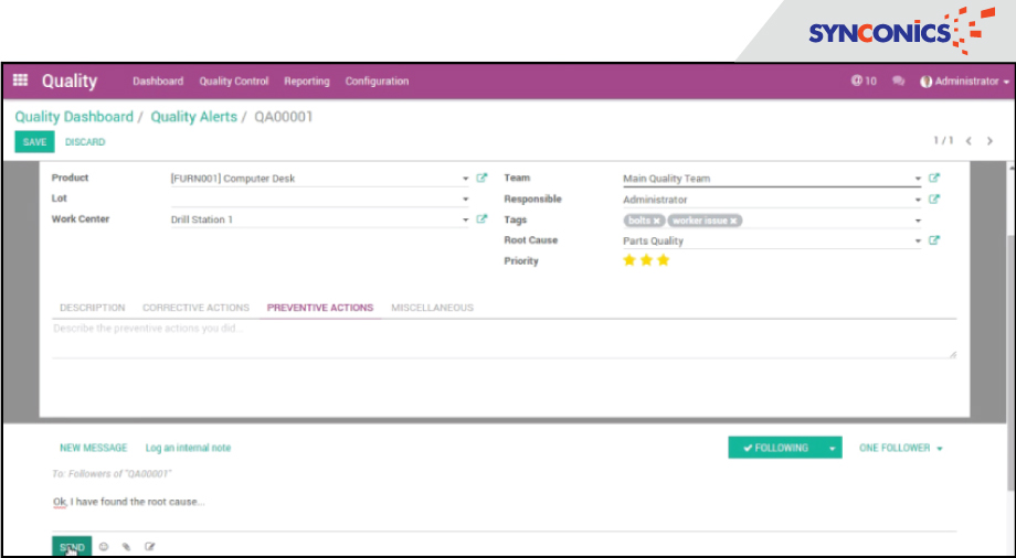 quality dashboard of odoo quality module