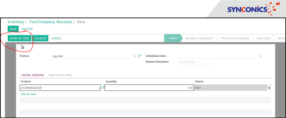 in odoo inventory mark as to do