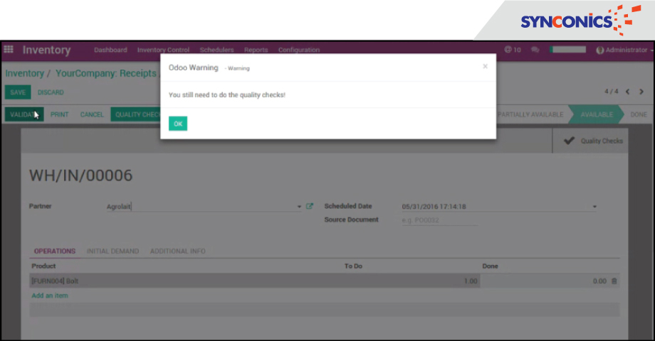 odoo warning in odoo inventory