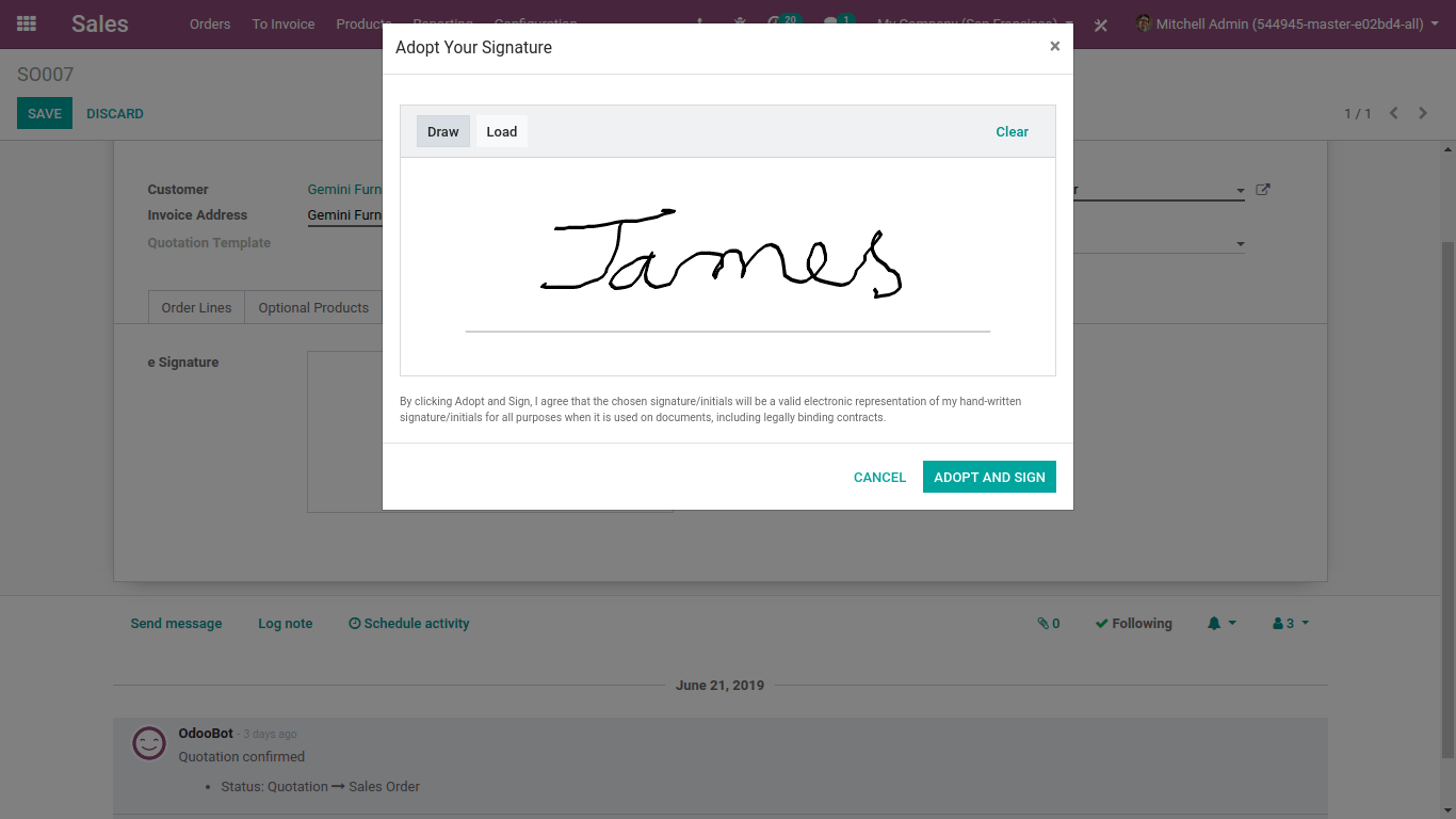 adopt signature in odoo sales