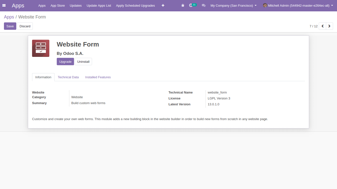 website form in odoo apps