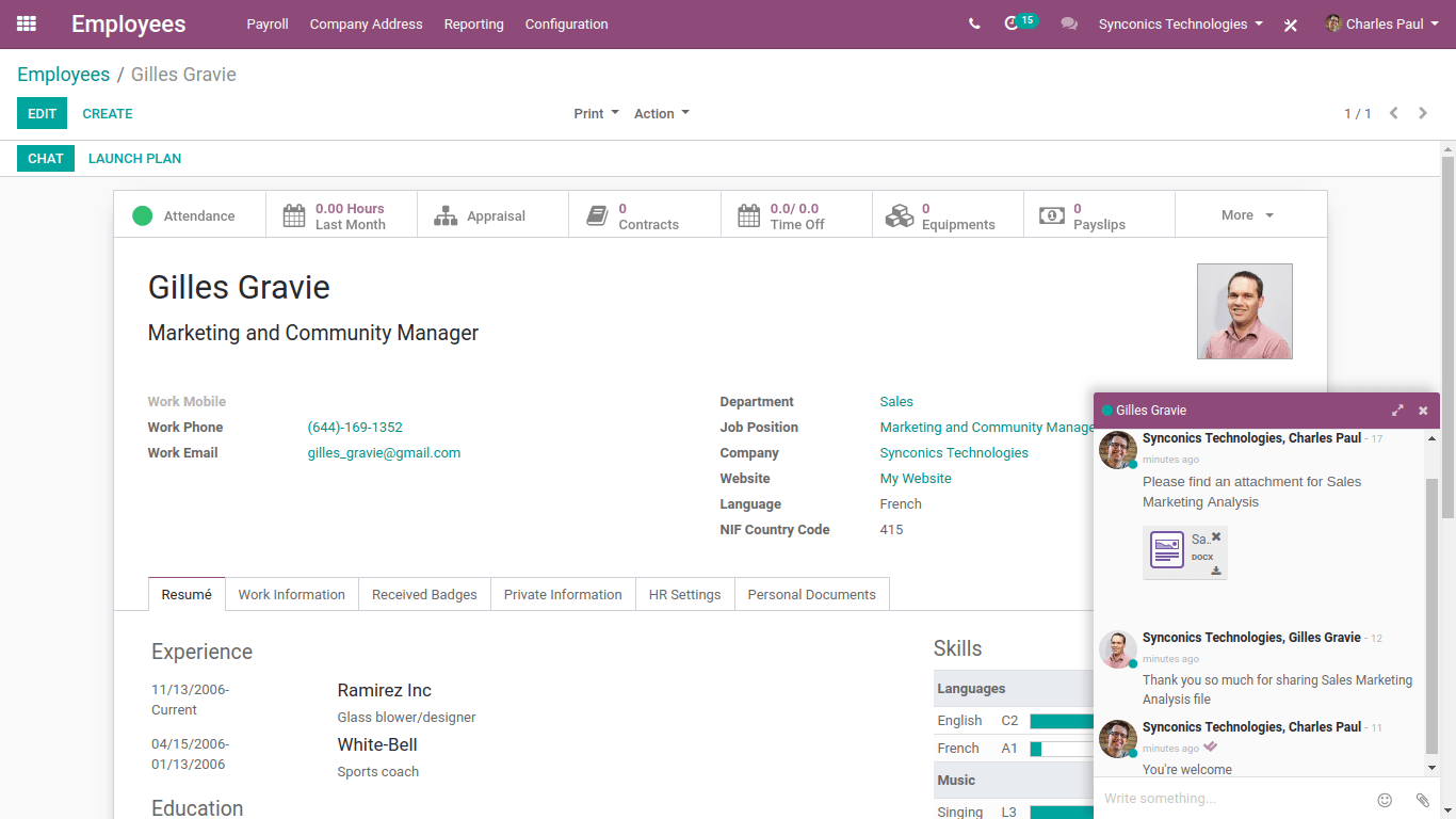 employee in odoo hr