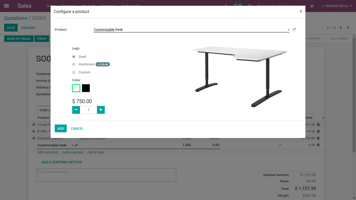 Configuration Desk in odoo 13 sale