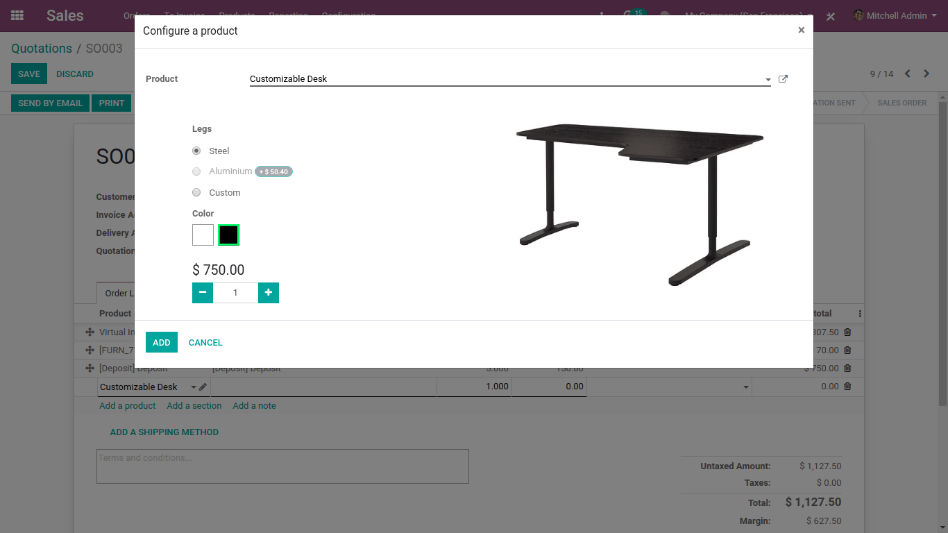 Configuration Desk in odoo 13 sale