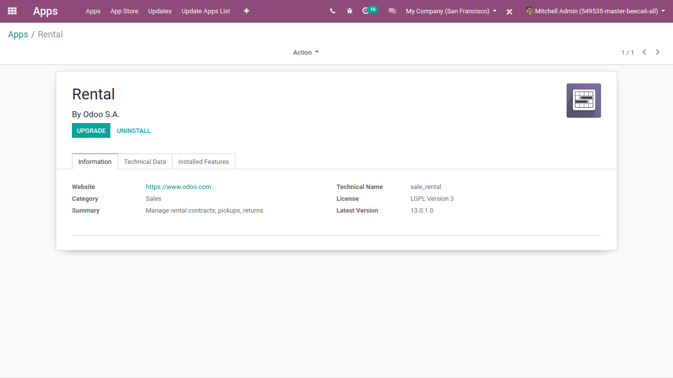 Odoo Rental app