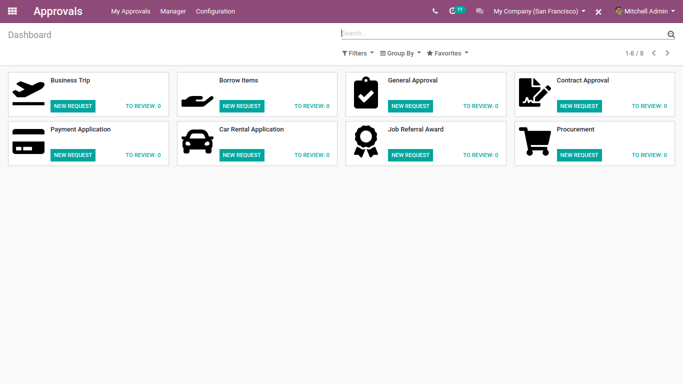 Dashboard of odoo 13 approval module
