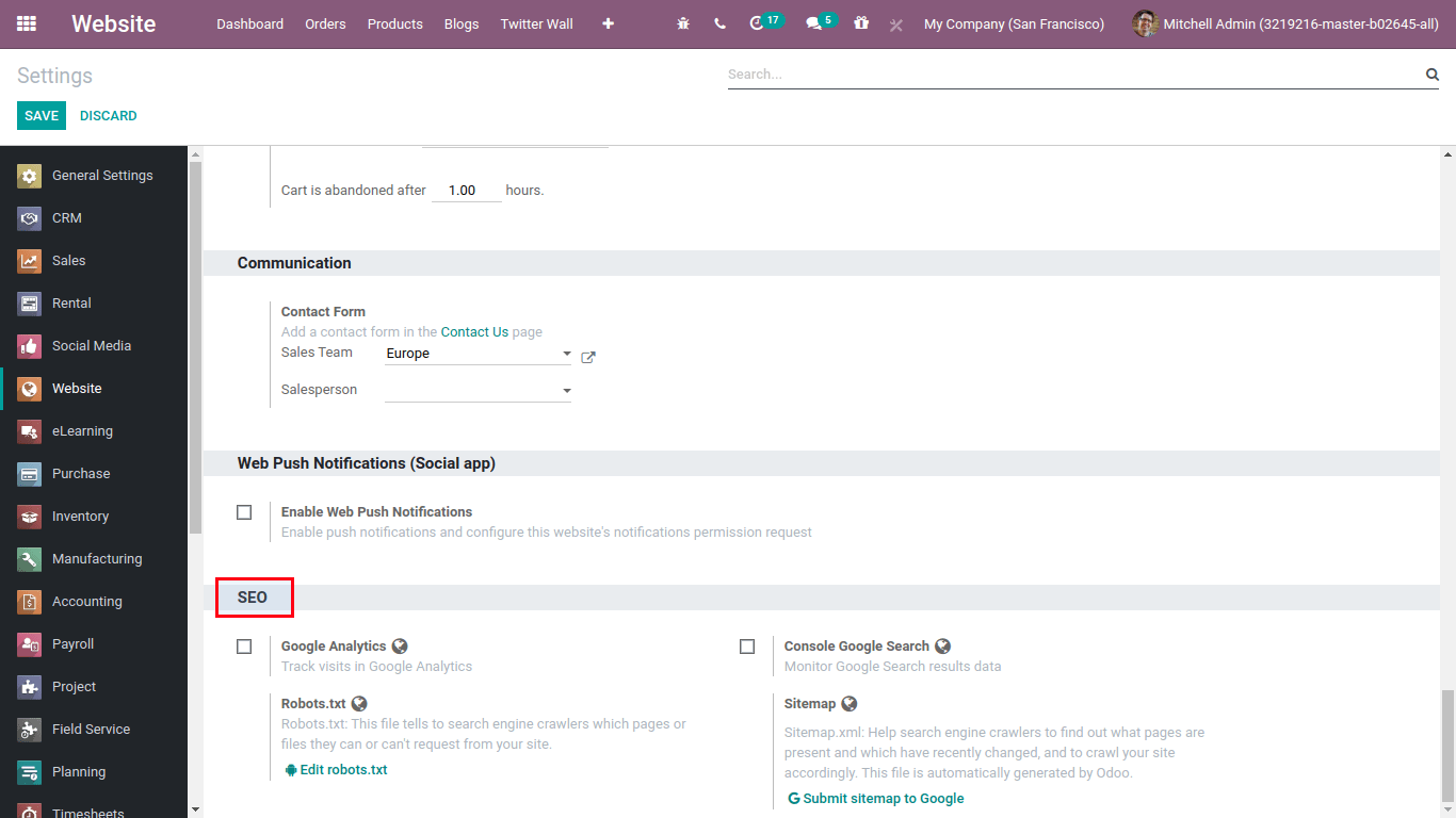 SEO Option in odoo website