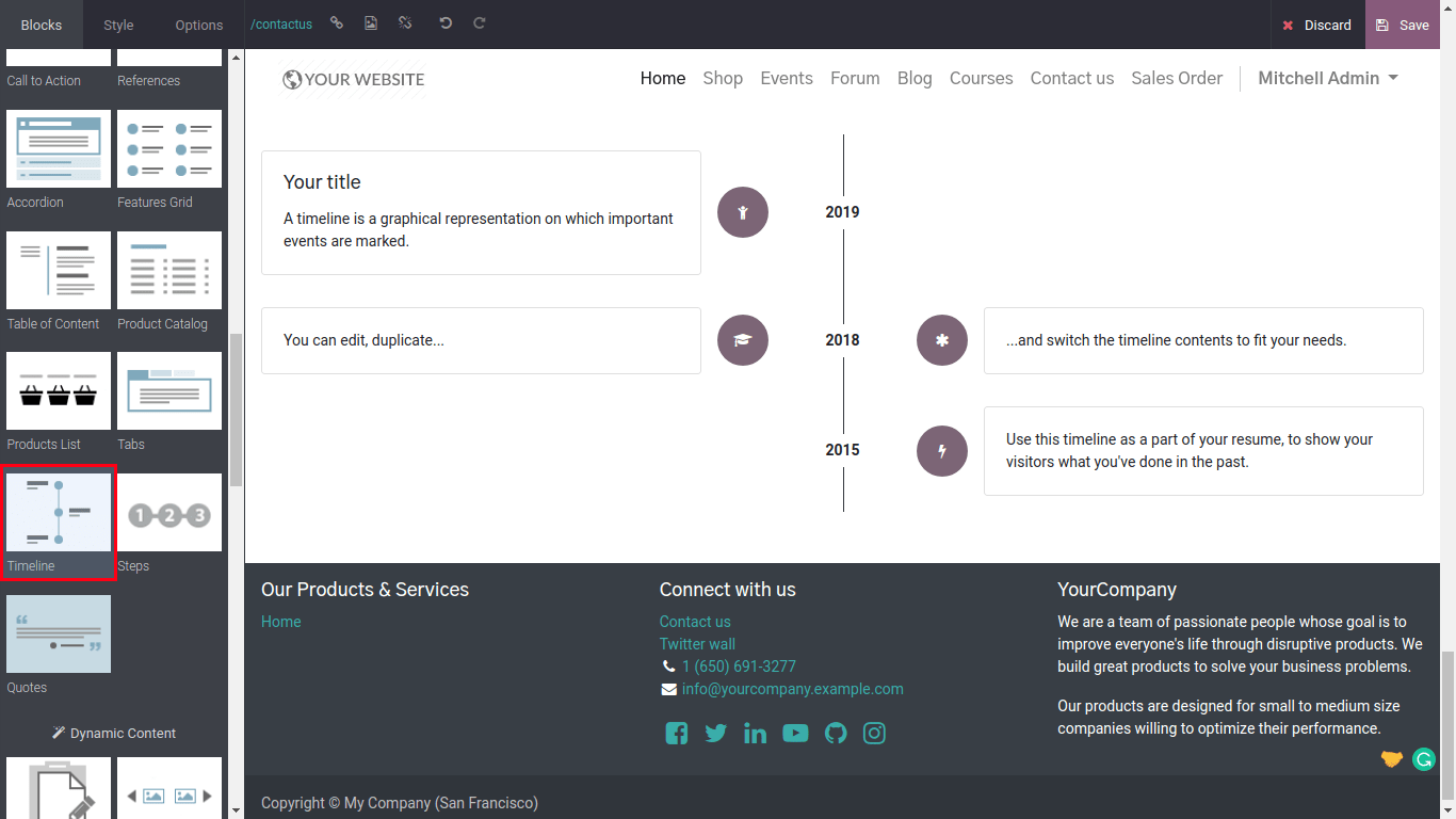 Time line in odoo website