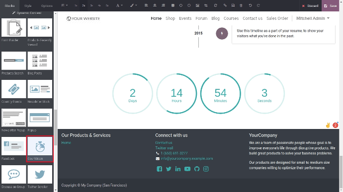 Countdown circle style in odoo website