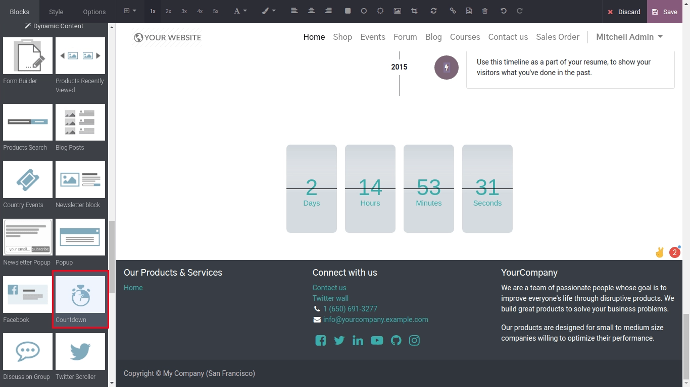 Countdown rectangle style in odoo website