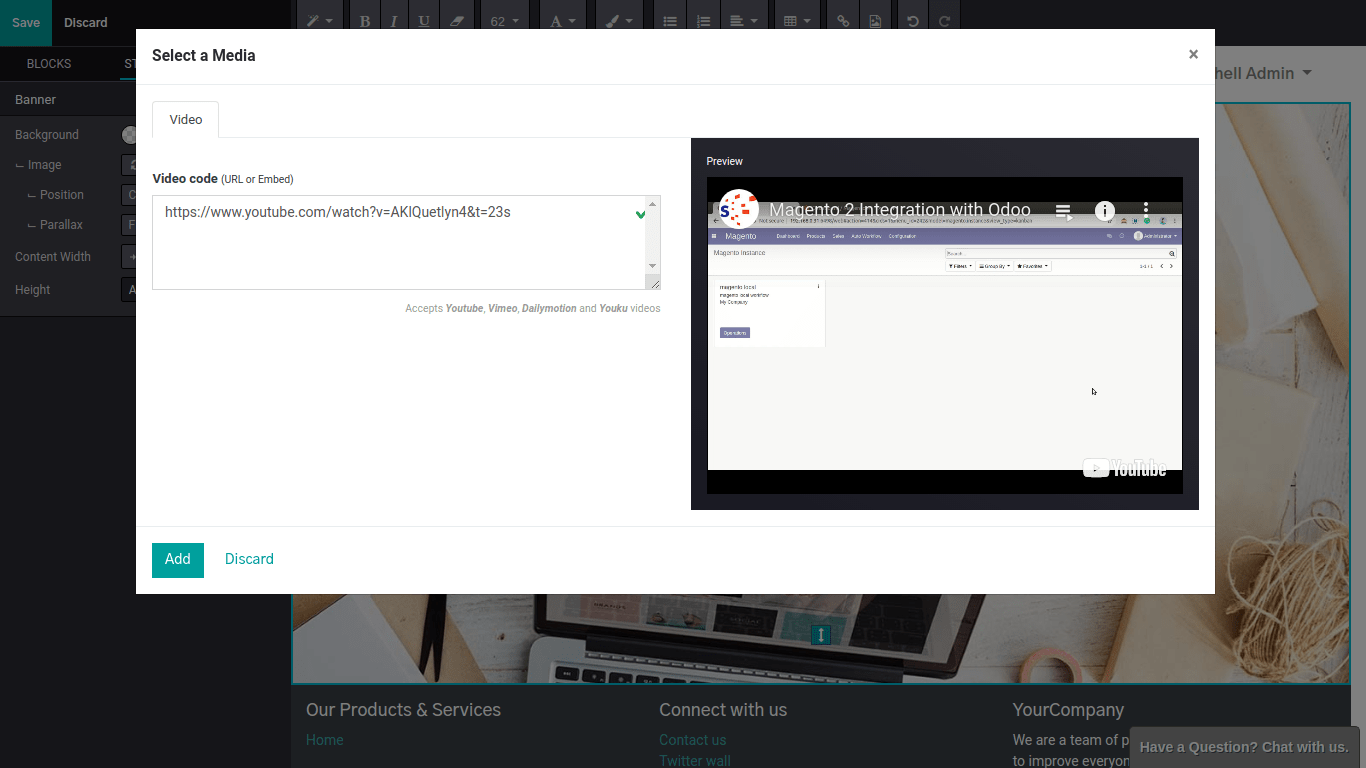 Background Video in odoo website