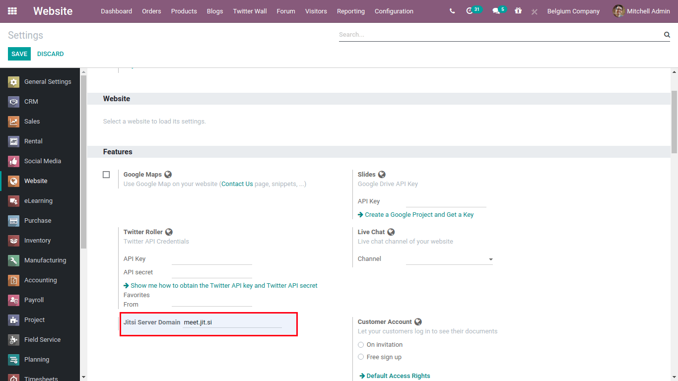 connect jitsy in odoo 14