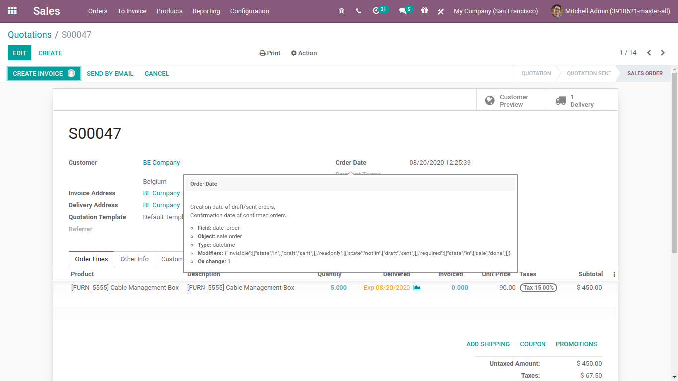 Quotation technical changes in odoo
