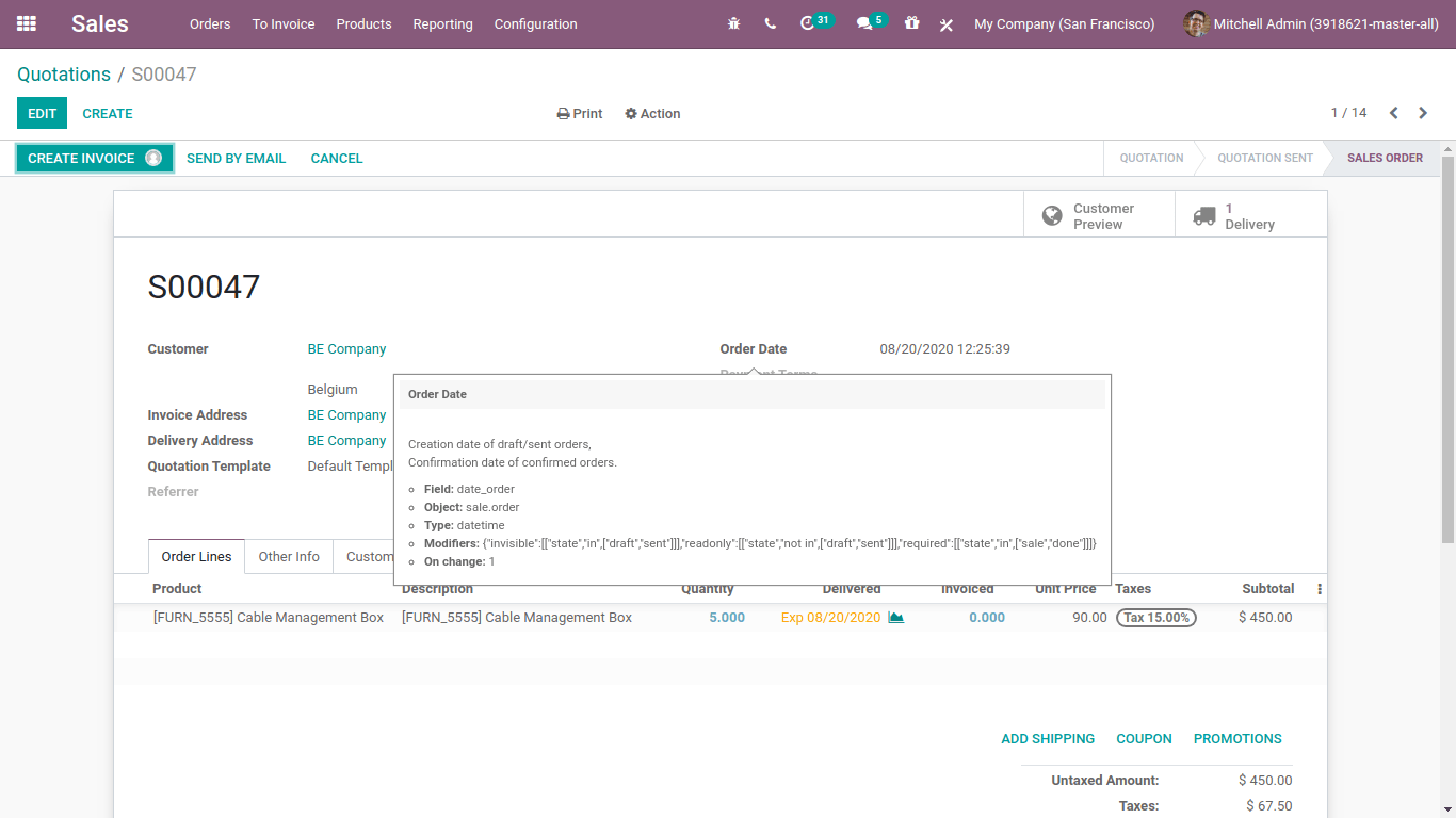 Quotation technical changes in odoo 14